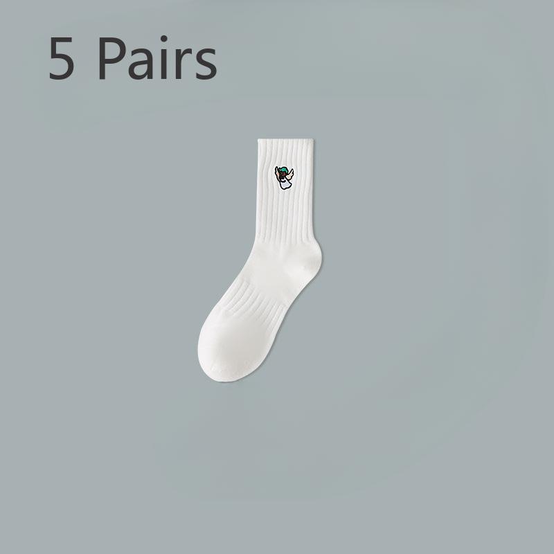 5 Pairs of Men's Spring and Autumn Trend Anti Odor Pure Cotton Running High School Middle Stockings