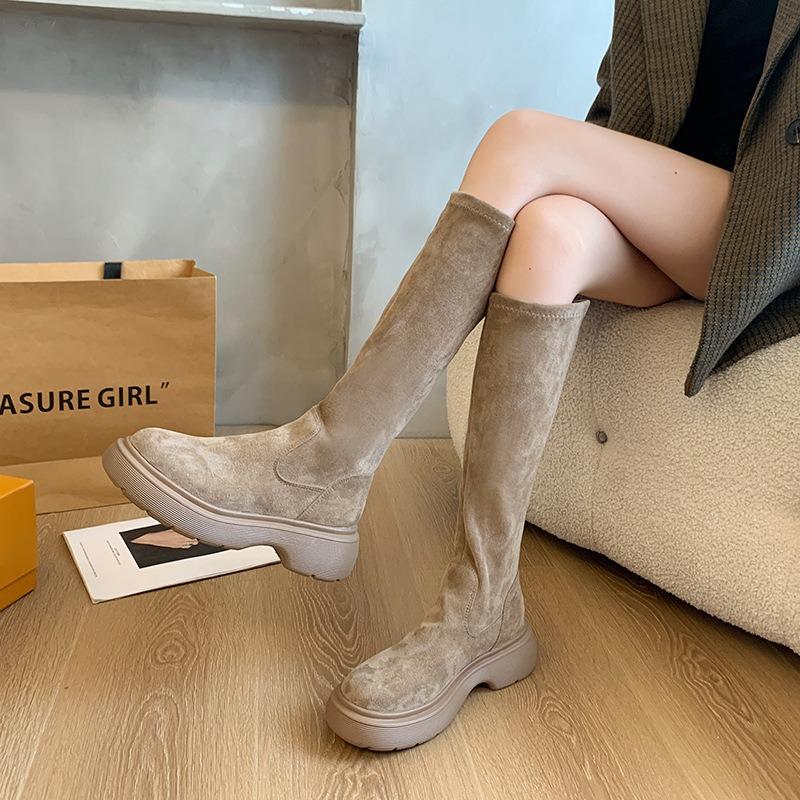 But Knee Boots Women's Flat Bottom New Spring and Autumn Elastic Thin Boots Small Long Boots High Martin Boots