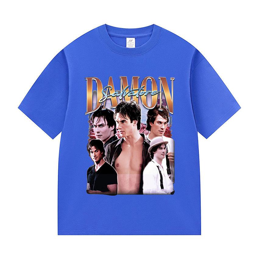 90s Retro Damon Salvatore Graphic T Shirt Unisex Harajuku Fashion Cotton Short Sleeve Tshirts Y2k Unisexs Gothic Clothing TShirt