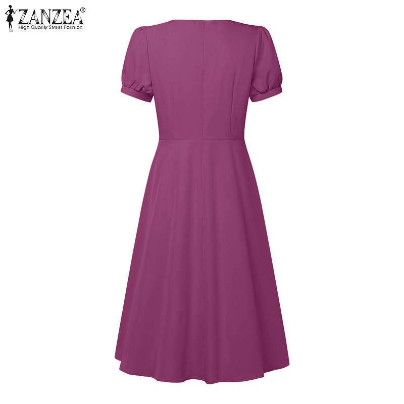 ZANZEA Kobieca Letnia Sukienka Casual z Kwadratowym Dekoltem i Krótkim Rękawem