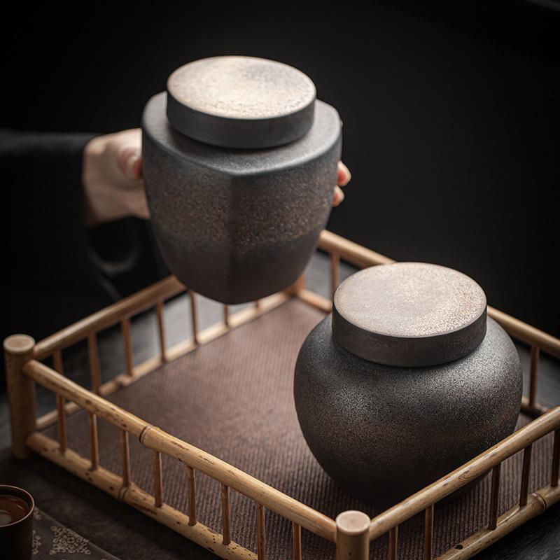 Chinese Vintage Ceramic Tea Caddy Golden Candy Jar Sealed Home Coffee Beans Nut Medicinal Herb Storage Bottle Kitchen Container