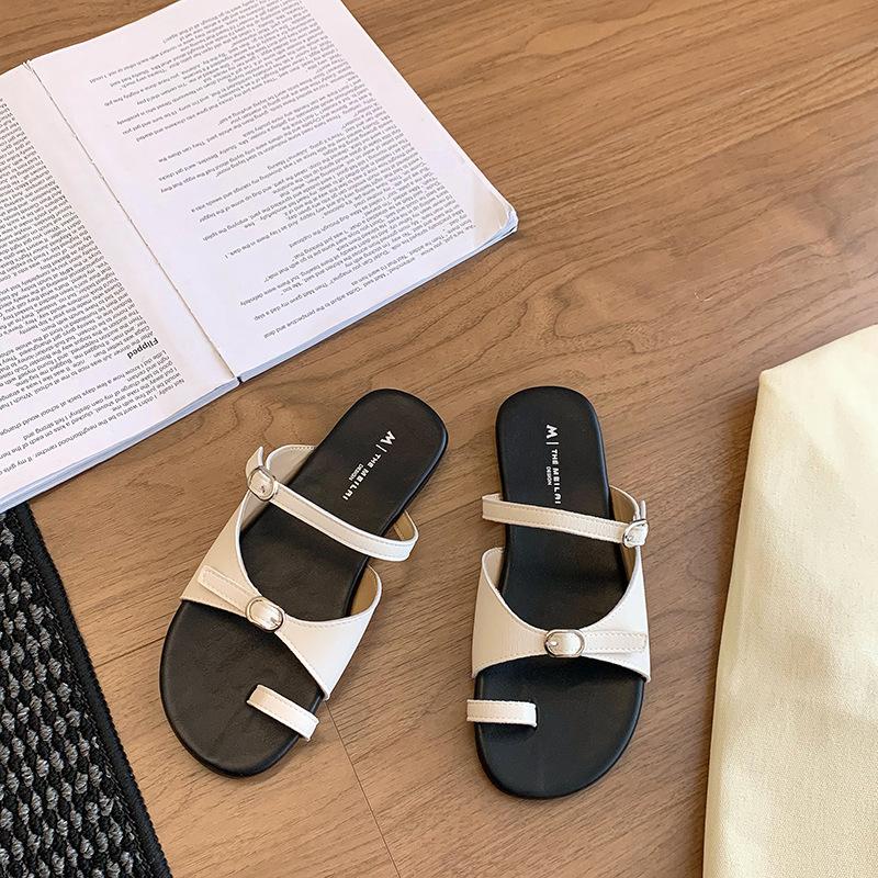 

[sheii Су Иньинь] Маленькая пряжка тапочки~ универсальный дизайн праздничные повседневные на плоской подошве женские сандалии для улицы летняя обувь 40 бежевый