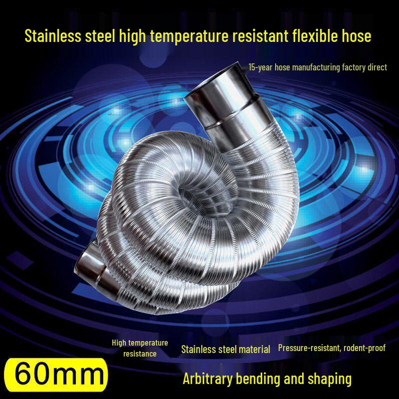 1.5m Stainless Steel High-Temperature Resistant Corrugated Flexible Exhaust Hose for Heaters and Gas.