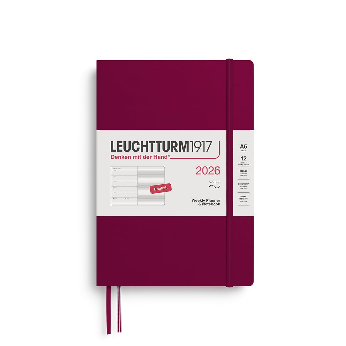 LEUCHTTURM1917 Notebook 2026 January Start A5 Weekly Soft Port Red 372674