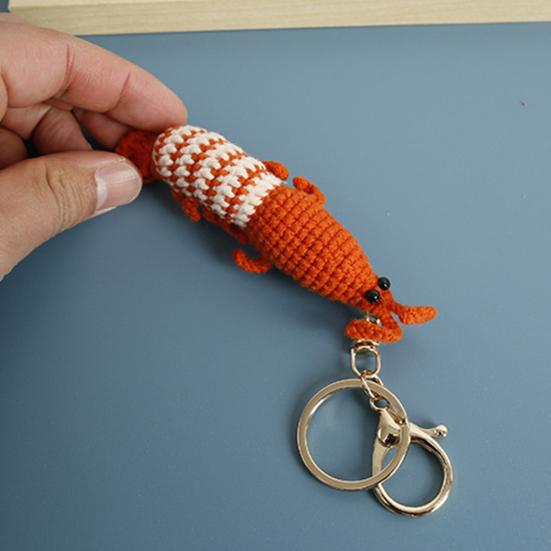 Crochet Wool Shrimp Keychain Pendant Handcrafted Cartoon Design Animal Keyring