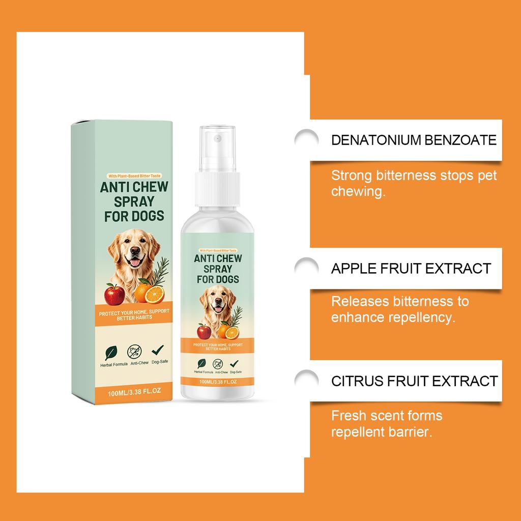 Anti Chew Spray for Dogs Natural Plant-Based Bitter Taste Deterrent Spray To Prevent Chewing and Biting for Pets 100ml Bottle