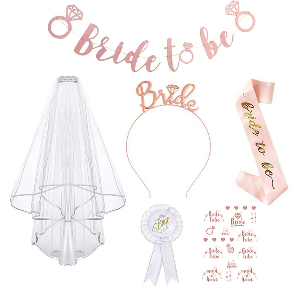 Bride Headwear Set Bridal Veil Waistband Crown Decoration Accessories for Wedding Party Rose Gold