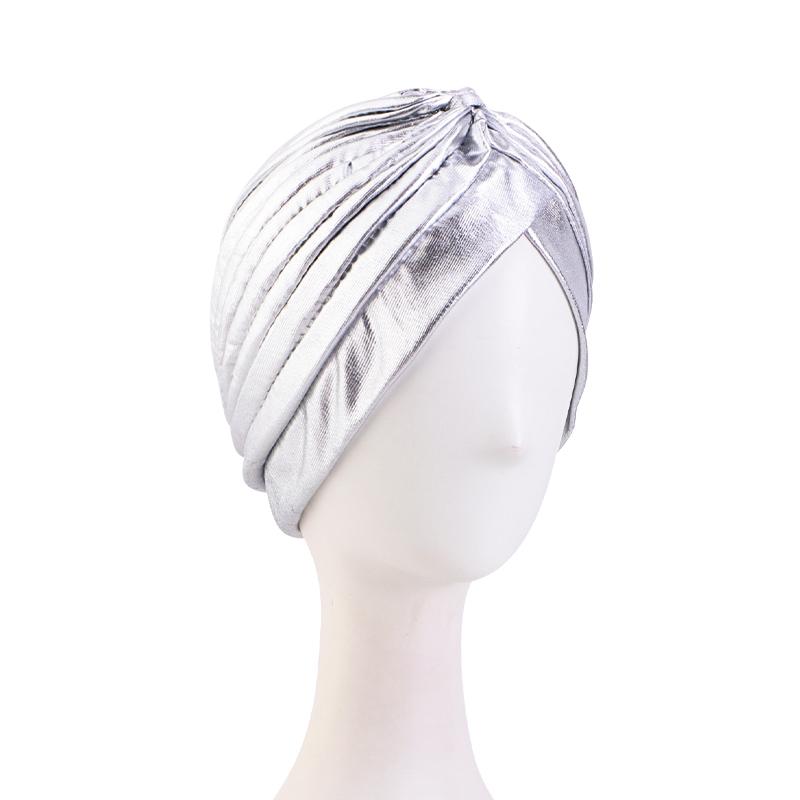New Unisex Vintage Metallic Turban Headband Cross Twist Arab India Pleated Head Wrap Ramadan Beanies Hats Muslim Chemo Cap
