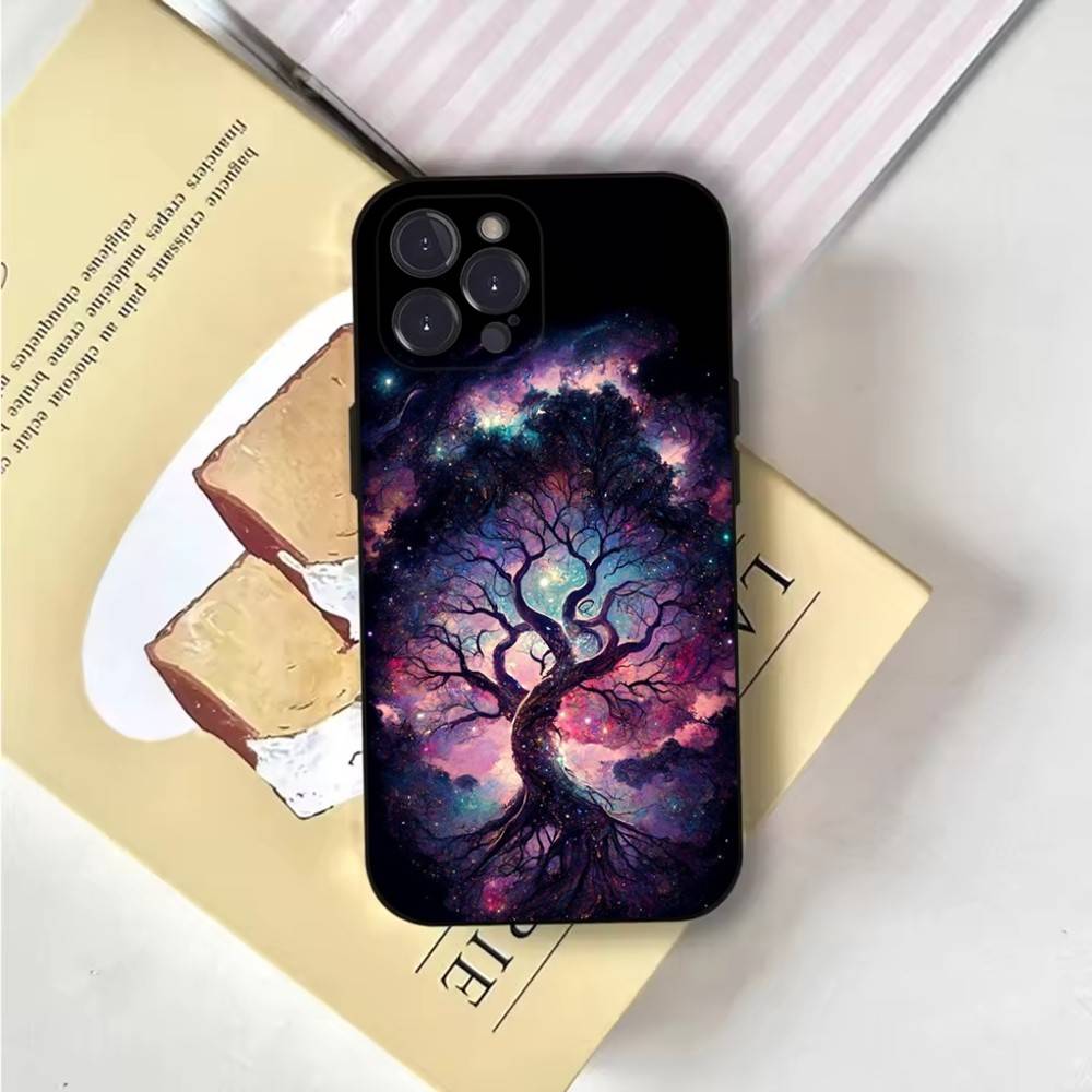Tree of Life Space Galaxy Stars Phone Case Phone Case For iPhone 16,15,14,13,12,11,Pro,X,XS,Max,XR,Plus,Mini Soft Black Cover