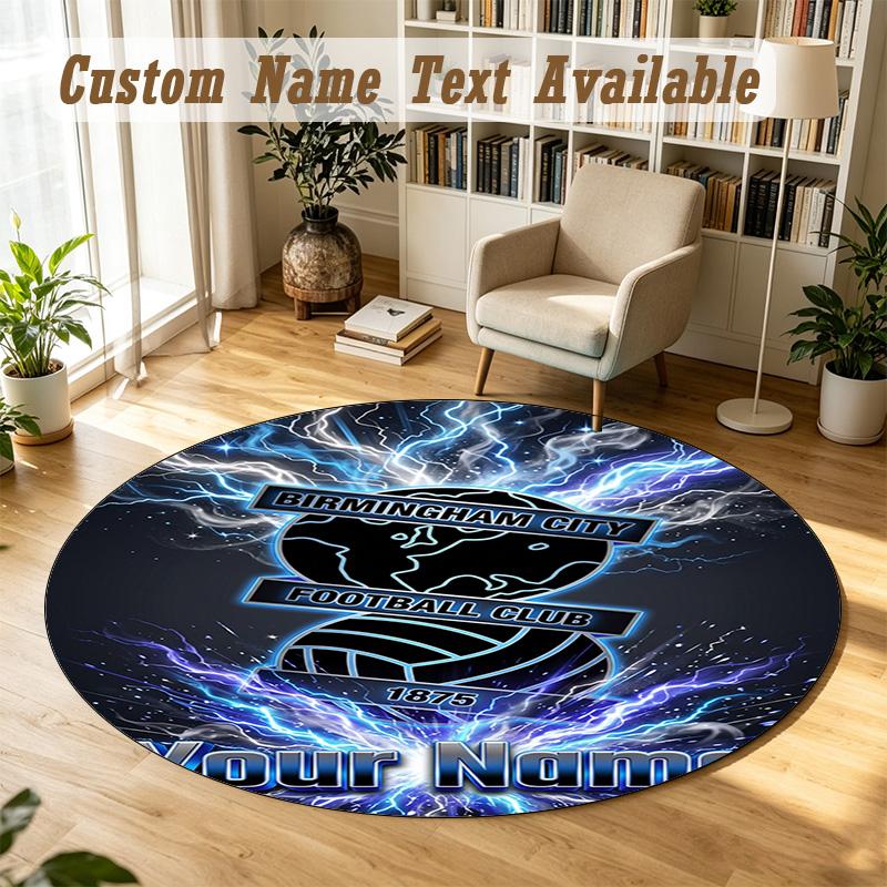 Round Rug Custom NameBIRMINGHAM CITY Football Pattern Non Slip Carpet Home Floor Decor