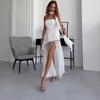 2025 Summer Women's Solid Color Bandeau Irregular Waist-Cinching Dress