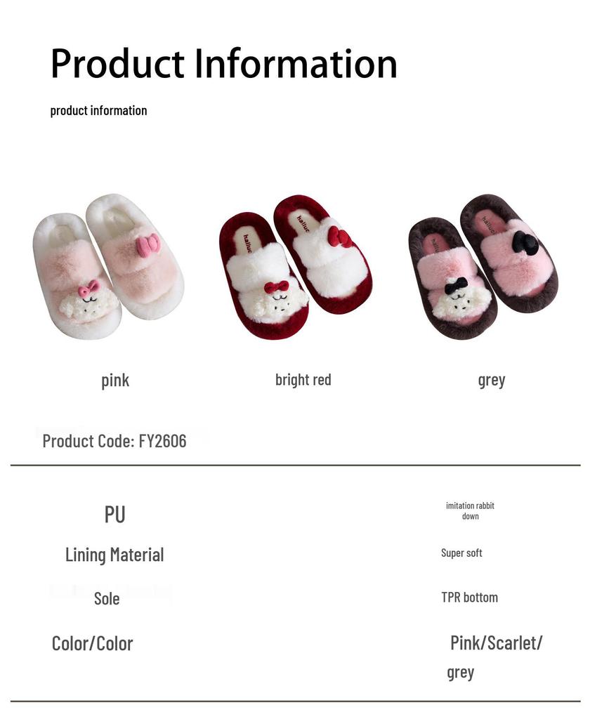 Zimní dámské plyšové pantofle s mašlí, protiskluzové