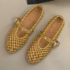 Fashion Luxury Hollow Gold Woven Ballet Flats Women Fashion Round Toe Buckle Brand Designer Shoes Comfortable Shallow Mary Jane Shoes
