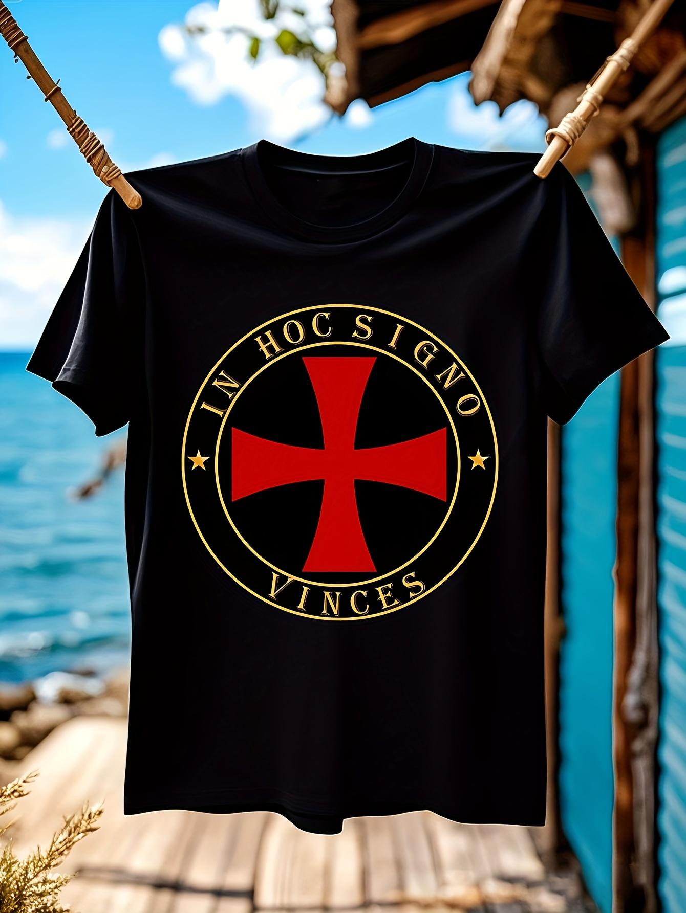 Medieval Templar Knights Tshirt - Black Cotton Tee with R... M