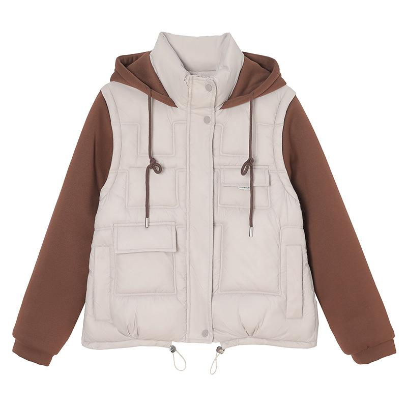 New Women's Cotton-padded Clothes Fake Two Pieces Fashion Hooded Short Women's Cotton-padded Clothes Thickened Cotton-padded Jacket