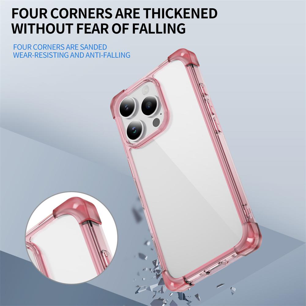 Clear Frosted Corners Armor Phone Case For iPhone 16 15 14 Plus 13 12 11 Pro Max X R XS 7 8 SE Solid Color Frame Protector Cover