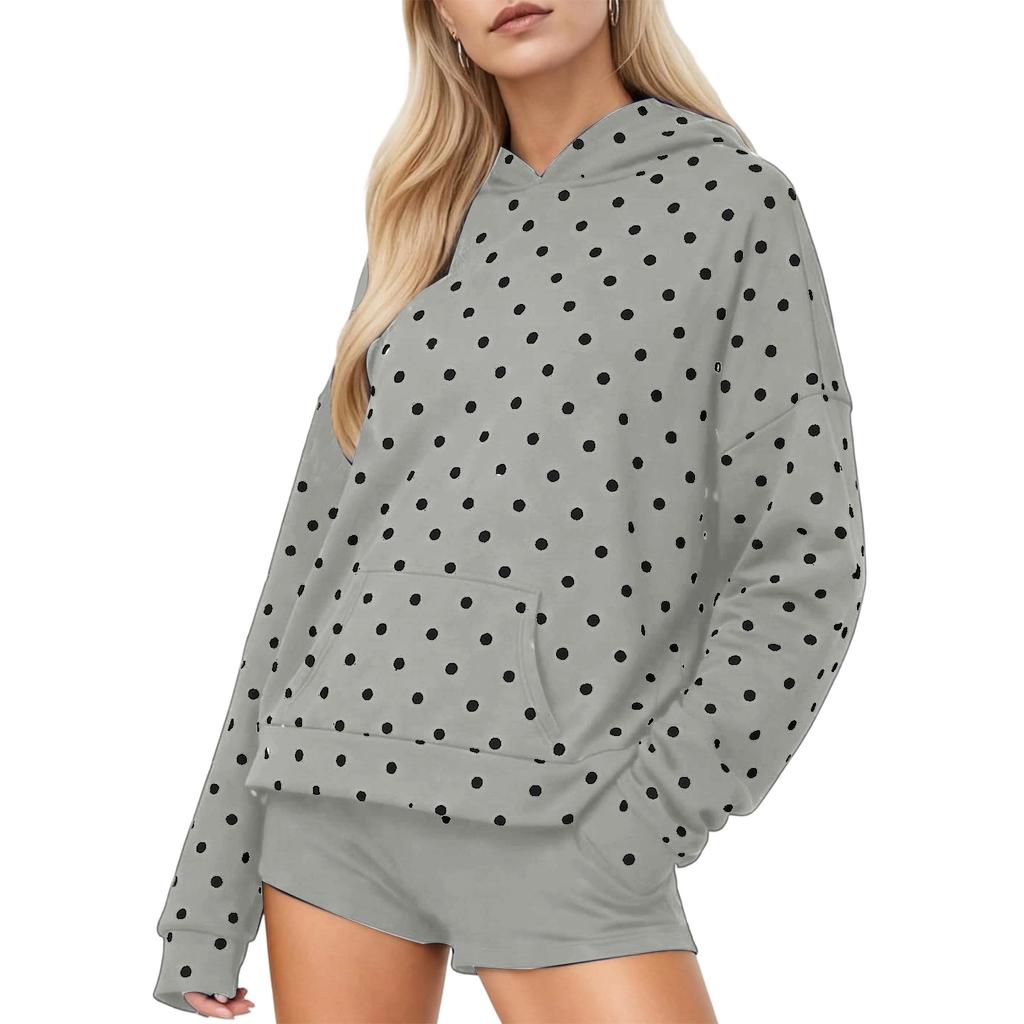Women's Hooded Sweatshirt With Polka Dot Pattern Print, Trendy And Versatile Top