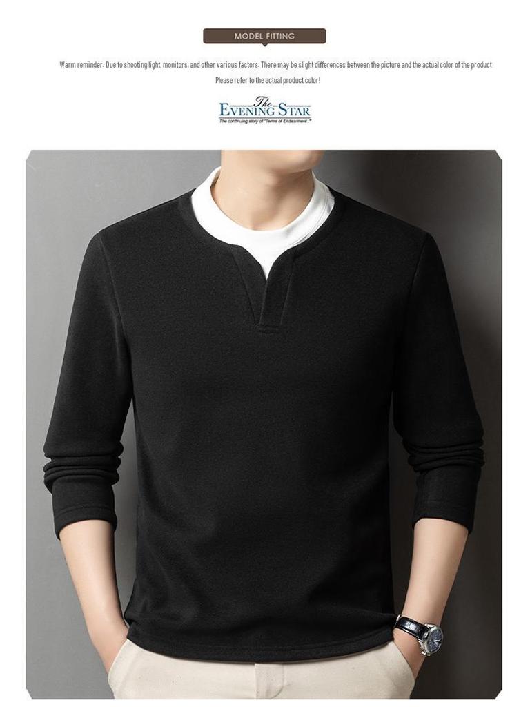 Men’s 2025 Autumn/Winter Long Sleeve Double Collar Patchwork Sweatshirt
