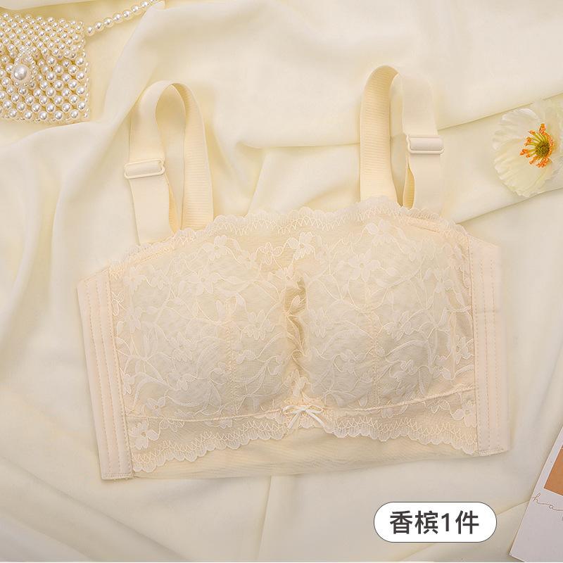 Strapless Underwear Women's Summer Thin Big Breasts Show Small Breasts Gather Non-slip Chest Wrapping Sexy Tube Top No Steel Ring Bra