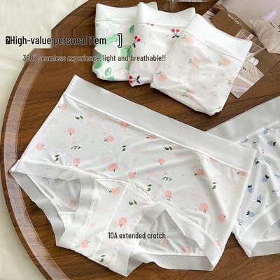 10A Antibacterial Fruit Pattern Girl's Boxer Briefs - Mid-Waist, Breathable, Soft, Comfortable, Full Print with Extended Crotch