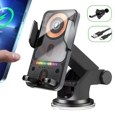 Chargeur Sans Fil pour Voiture Serrage Automatique Lumière RGB Support Téléphone Support Rotation 360° Support de Charge Rapide Pour iPhone Samsung