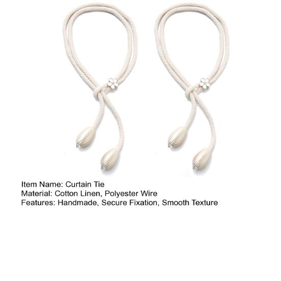 2Pcs Boho Style Curtain Straps Handmade Natural Cotton Linen Curtain Ties Curtain Rack Balcony Towel Holder