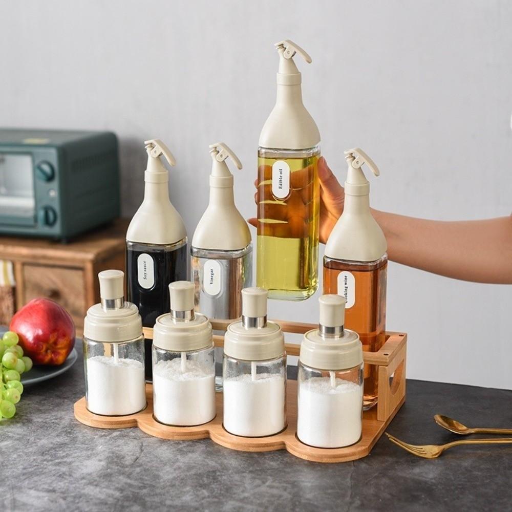 Round Square Kitchen Storage Shelf Bamboo Oil Bottle Rack Seasoning Can Storage Rack  Resturant