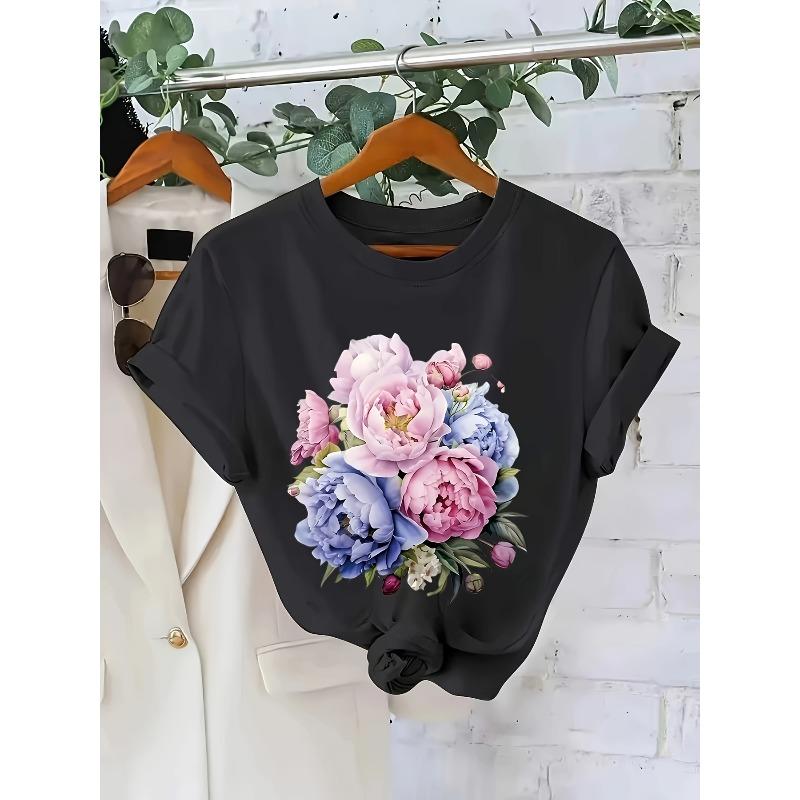 Spring and Summer Casual Short Sleeve T-Shirt, Women S Clothing S чёрный