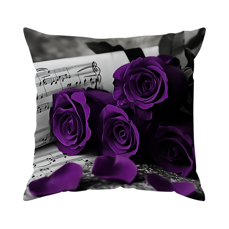 1Pc Purple Rose Pillow Cover For Home Living Room Bedroom Sofa Office Decorative Pillowcase Soft Throw Pillows 45X45Cm