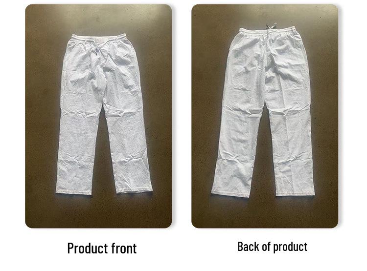 Autumn Men's Thin Casual Lace-up Cotton Linen Drawstring Straight Leg Pants