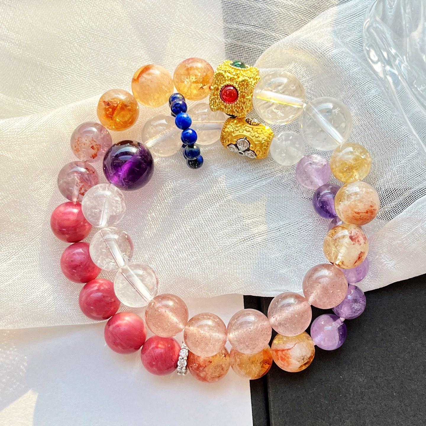 Natural Citrine Moonstone Black Gold Super Seven Mahogany Pattern Strawberry Crystal Amethyst Moonstone Duobao Bracelet Bracelet.