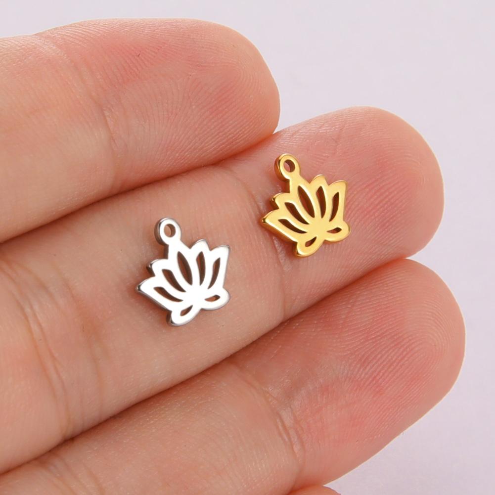 

LIKGREAT 5pcs Lotus Flower Yoga Charm Stainless Steel Fashion Mini Mandala Pendant for Bracelet DIY Jewelry Making wholesale Silver