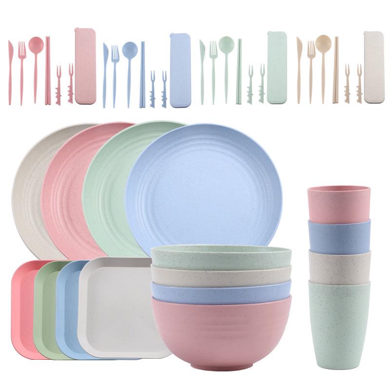 44-Piece Portuguese Tableware Set: Plates, Bowls, Cups & Cutlery in Durable Plastic