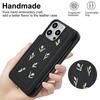 For iPhone 14 Pro Case Embroidered Tulips PU Leather Card Holder Back Cover with Shoulder Strap/Wrist Strap