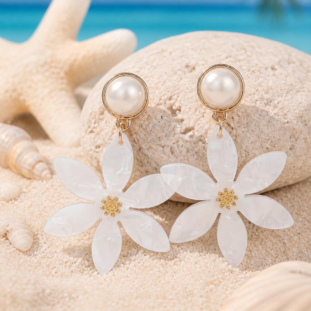 Spring and summer vacation style flower acrylic earrings ins petal earrings island vacation accessories