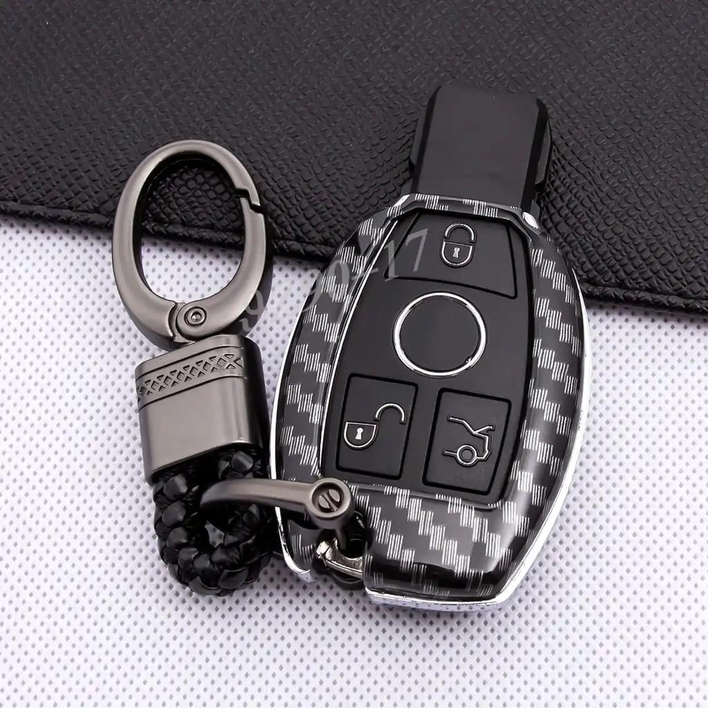 Carbon Fiber Car Key Fob Case Cover Keychain For Mercedes Benz A B C E S G M V-Class CLA CLS GLA GLC GLE GLK GL GLS SL SLK Viano FT1