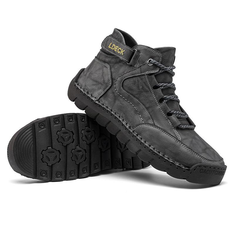 Spring /Autumn Boots Men's High-top Casual Sneakers Handmade Leather Shoes Plus Size 39-48