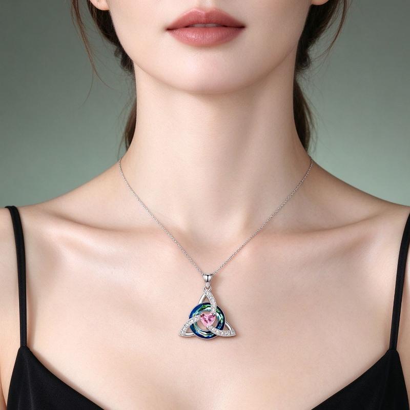 12 Birthstone Knot Necklace Colorful Crystal Trinity Knot Triquetra Pendant For Women Irish Jewelry