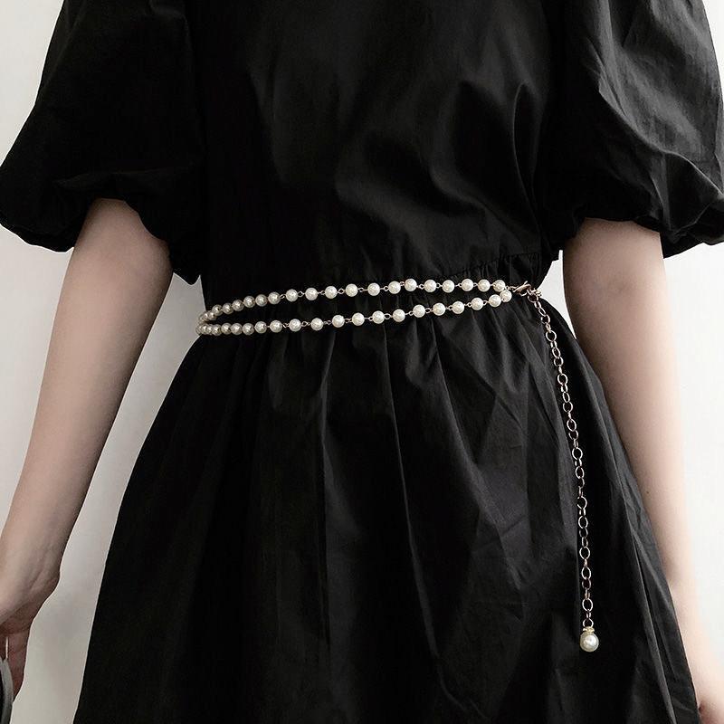 

Fashion retro double-layer imitation pearl waist chain femininity versatile dress accessories body chain