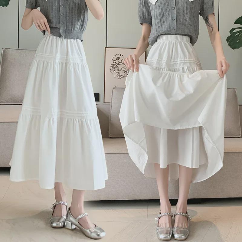 Witte Hoge Taille Slim Midi Rok - Koreaanse Stijl, Zoet & Elegant