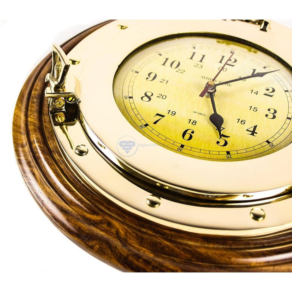 Ναυτικό Φινιστρίνι από Μασίφ Ορείχαλκο Ρολόι Τοίχου του Χρόνου σε Αποκλειστική Επιλεγμένη Βάση από Ροδόξυλο | Premier Elite Δώρα Διακόσμησης Τοίχου  (14 ίντσες)