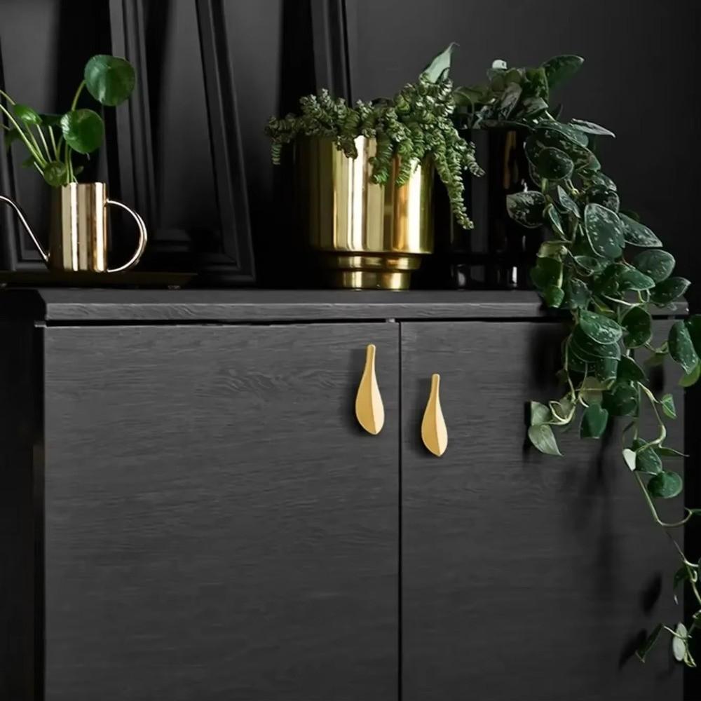 Metal Finish Drawer Pull Handle Golden Leaf Design Wardrobe Knob Handle  Wardrobe Use