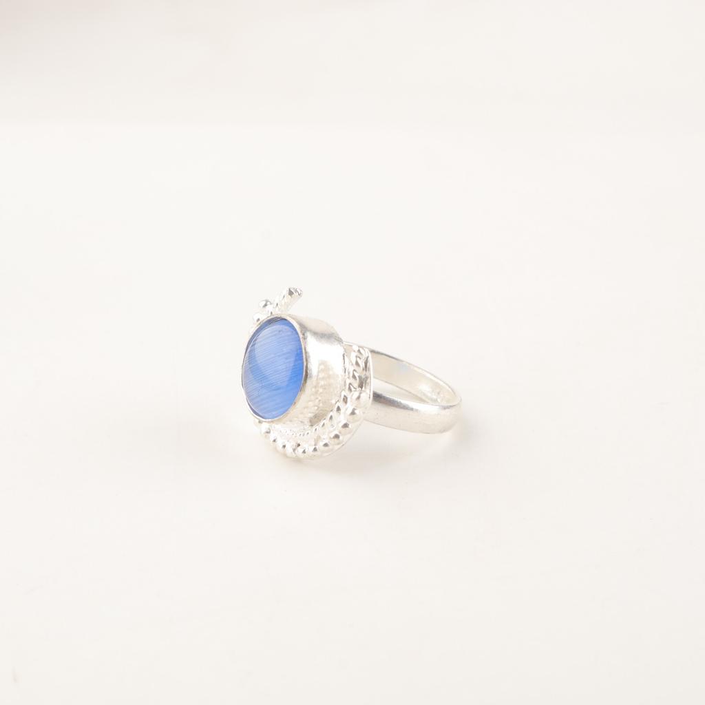 Natural Dark Blue Cat's Eye Gemstone 925 Sterling Silver Handmade Jewelry Ring RR-48-41