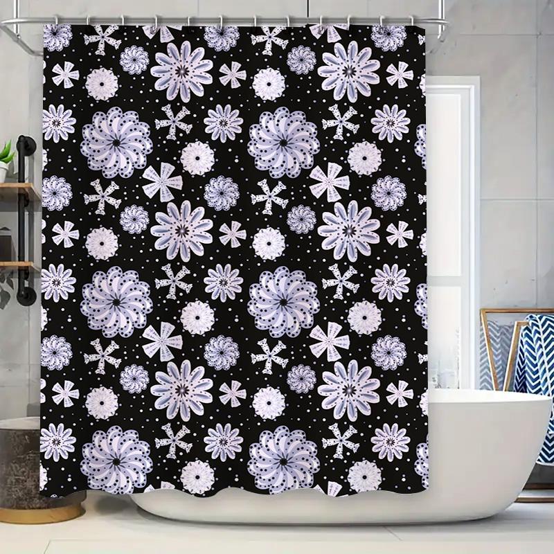 

Modern Floral Print Shower Curtain Red Green Design For Bathroom Decor Waterproof Fabric With Hook Rings Set (Grey) W60H190(CM)-1 Pcs