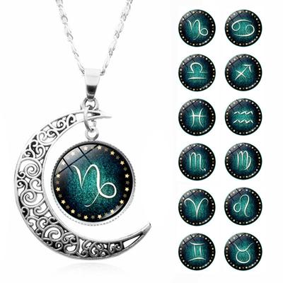 Kreatywny 12 Constellation Crescent Time Gemstone Naszyjnik Unikalny projekt naszyjnika
