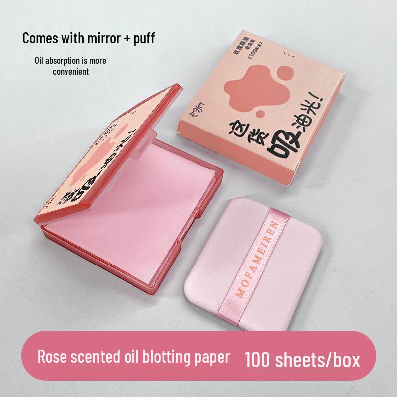 Portable Women's Oil-Control Loose Powder with Mirror & Oil-Absorbing Sheets