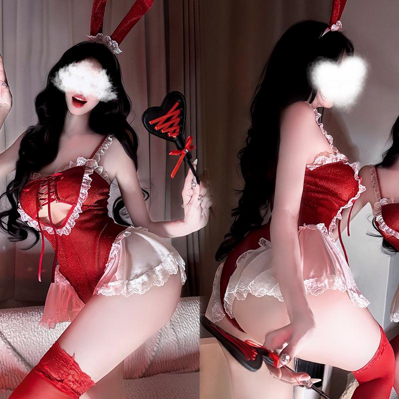 Seductive Christmas Bunny Girl Lingerie Cosplay Set - Sexy Catwoman Bodysuit for Women