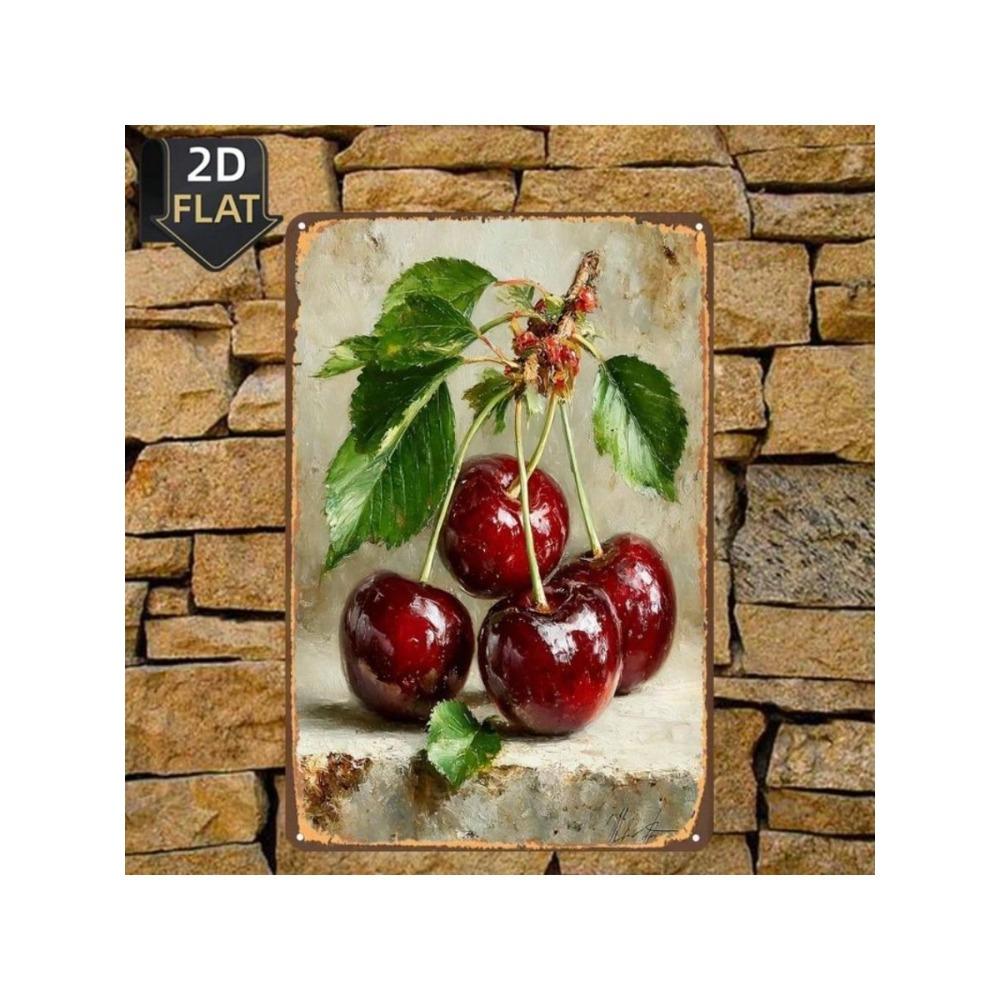 Red Cherry Metal Wall Art Sign for Bar Decor