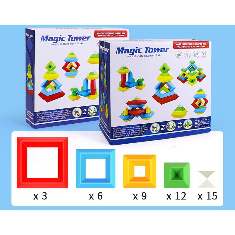 

15, 30, 45, 60 шт., строительные блоки пирамиды, игрушки, 3D развивающие игрушки, штабелируемые блоки, креативная игрушка Монтессори для детей в возрасте 1, 2, 3, 4, 5 лет 45Pcs разноцветный