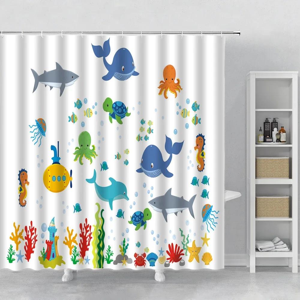 Ocean Life Shower Curtain: Coastal, Nautical Bathroom Decor for Serene, Adventurous Ambiance and Marine Charm
